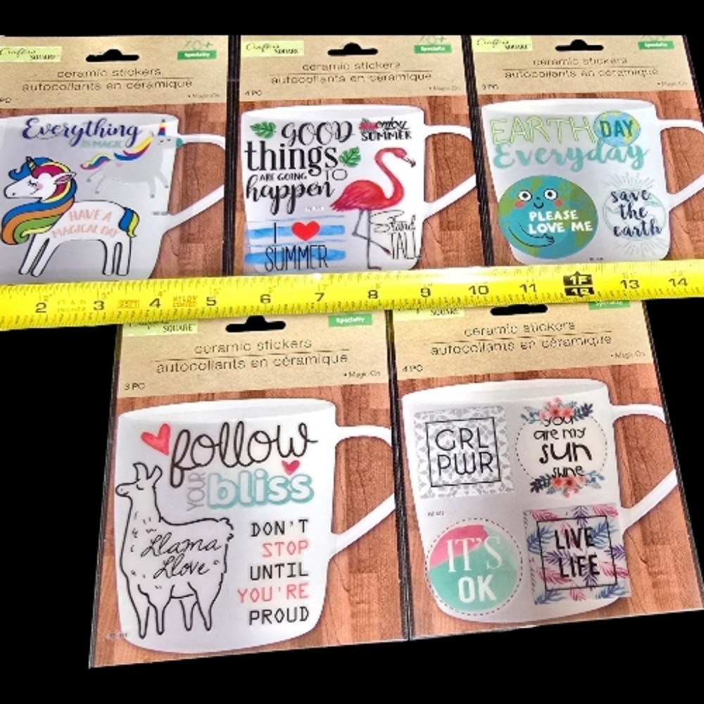 5 Pk Ceramic Sticker Mug Decals - Assorted Positive Designs - Picture 2 of 7